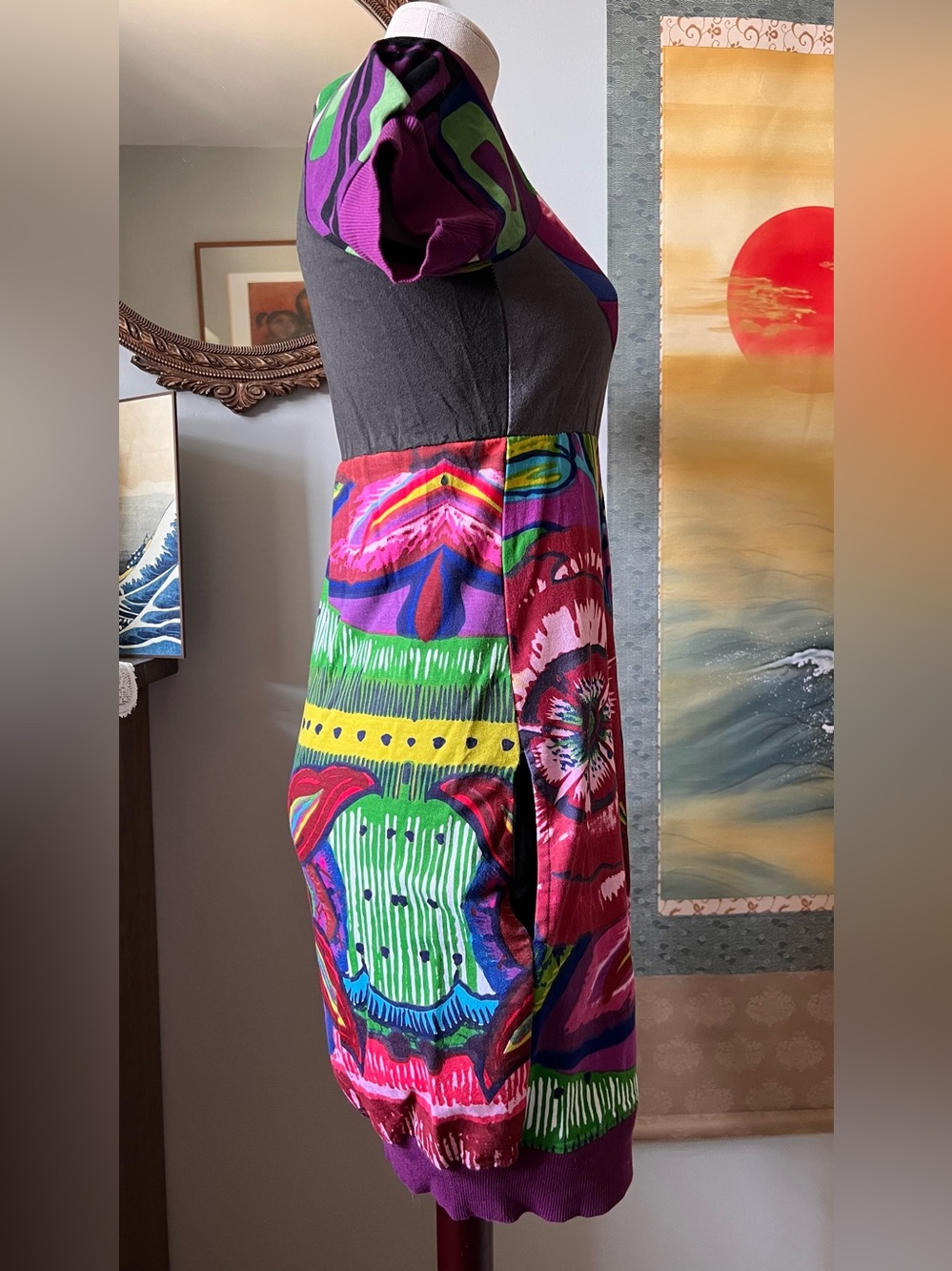 Desigual Bold Floral Scoop-Neck Women's Dress in Fuchsia - Picture 3 of 5
